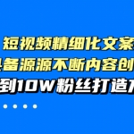 短视频精细化文案，让你具备源源不断内容创作能力，0到10W粉丝打造方法