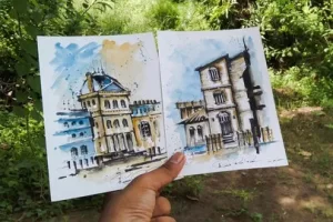 城市写生：学习画三幅美丽的画 Urban Sketching Learn to Paint Three Beautiful Paintings